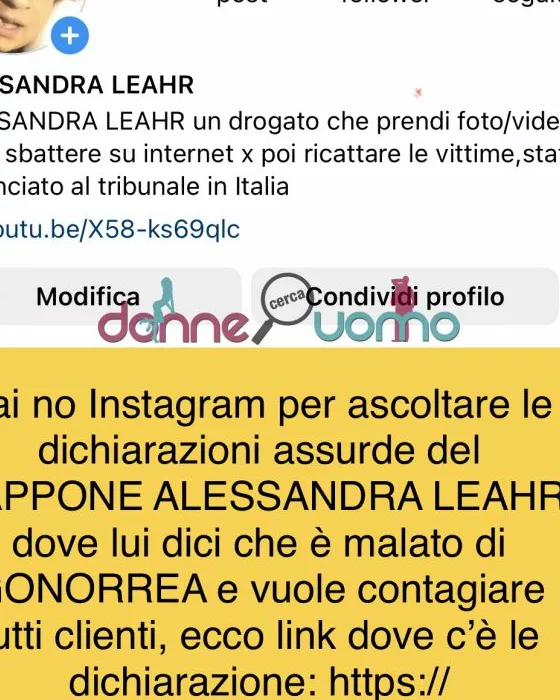 escort.it - ALESSANDRA LEHR TRAV PERICOLOSO fa foto dei cliente poi ricatta loro